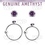 nrge1 925 silver nose hoop w 2mm prong set amethyst stone
