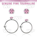 nrge3 925 silver nose hoop w prong set pink tourmaline stone