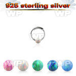 ns01o silver endless nose hoop w 3mm synthetic opal ball 8mm