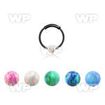 ns02blo black silver endless nose hoop w 3mm synthetic opal ball