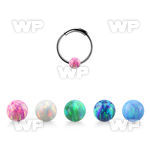 ns02o silver endless nose hoop w 3mm synthetic opal ball 10mm