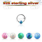 ns05o silver nose hoop w ball 3mm synthetic opal ball 8mm