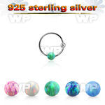 ns06o silver nose hoop w ball 3mm synthetic opal ball 10mm