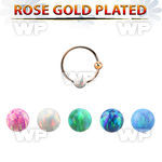 ns06rso rose gold silver nose hoop w ball 3mm opal ball 10mm