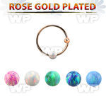 ns07rso rose gold silver nose hoop w ball 3mm opal ball 12mm