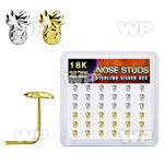 nsmpa36 display w silver nose studs w gold plain pineapple top