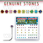 nspbxge box w silver nose studs w mixed 2mm genuine gem stones
