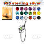 nvcl3 silver fake nose clip w flower top w central crystal