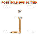 nwttzr2 rose gold  steel nose screw 20g w prong set clear 2mm cz