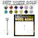 ou4gje 14kt white gold nose bone 2mm round prong set cz stone nose piercing