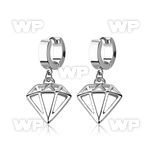 pair of stainless steel huggies w diamond dangling 