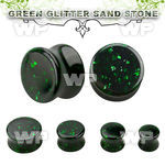 pgsgg green glitter sand stone double flared stone plug