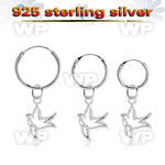 phod42 silver helix hoop earring w a silver bird dangling