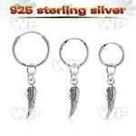 phod44 silver helix hoop earring w a silver bird wing dangling