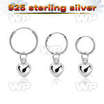 phod48 silver helix hoop earring w silver heart dangling