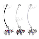 pnd467b pregnancy belly ring w dangling crystals elephant