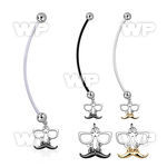 pnd507 pregnancy belly ring  w dangling mustache glasses