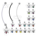 pnd673 pregnancy belly ring w dangling crystal studded spider 