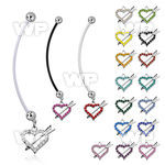 pnd678 pregnancy belly ring w dangling crystal heart arrow 