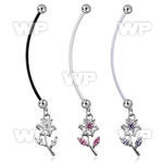 pndz178 pregnancy belly ring w dangling cz studded flower 