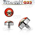 r7bil 4mm g23 titanium dermal anchor top skull logo on red back belly piercing