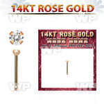 rbzm12 14kt rose gold nose bone w tiny 1.25mm clear cz stone