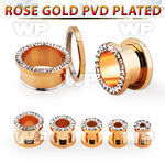 rose gold steel flesh tunnel w crystal studded rim