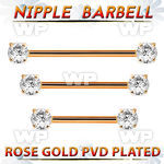 rose gold steel nipple barbell w prong set round czs