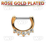 rsepq16 rose gold plated silver septum clicker 16g w 5 czs stone