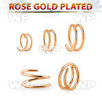rsspr20 silver spiral nose ring, 20g w 18k rose gold plating