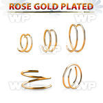 rsspr22 silver spiral nose ring, 22g w 18k rose gold plating