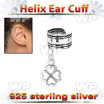 silver helix ear cuff w a rope edge w shamrock dangling  
