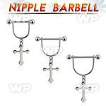 snpod22 steel stirrup nipple ring w dangling small cross
