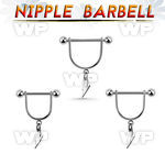 snpod23 316l steel nipple stirrup w dangling lightning symbol