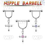 snpoz10 316l steel nipple stirrup w dangling cross w cz
