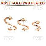 spettcn rose gold 316l steel eyebrow spiral, w two 3mm cones