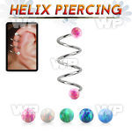 spheop triple steel helix spiral piercing w 4mm opal balls