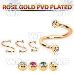 spttjb25 rose gold steel spiral w two tiny 2.5mm jewel balls
