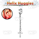 stainless steel helix huggie w dangling ankh cross