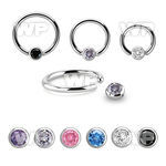 steel ball closure ring, 14g w 3mm bezel cz closure