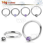 steel ball closure ring, 16g w 3mm bezel cz closure