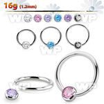 steel ball closure ring, 16g w 4mm bezel cz closure