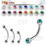 steel eyebrow banana 1mm w 2.5mm bezel set jewel balls