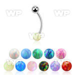 steel eyebrow banana 20g w lower 3mm opal ball