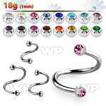 steel eyebrow spiral 1mm w 2.5mm bezel set jewel balls