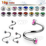 steel eyebrow spiral 1mm w 3mm bezel set half jewel balls