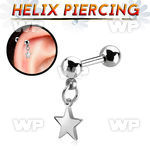steel helix barbell w dangling plain 316l steel star