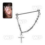 steel industrial barbell  w chain & dangling ankh cross 