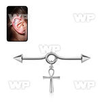 steel industrial loop barbell w cones & ankh cross 