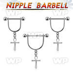 steel nipple stirrup w 5mm balls & a dangling ankh cross 